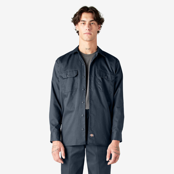 DICKIES MEN/'S LONG SLEEVE INDUSTRIAL WORK W//POCKETS SHIRT LL535 DARK NAVY NEW